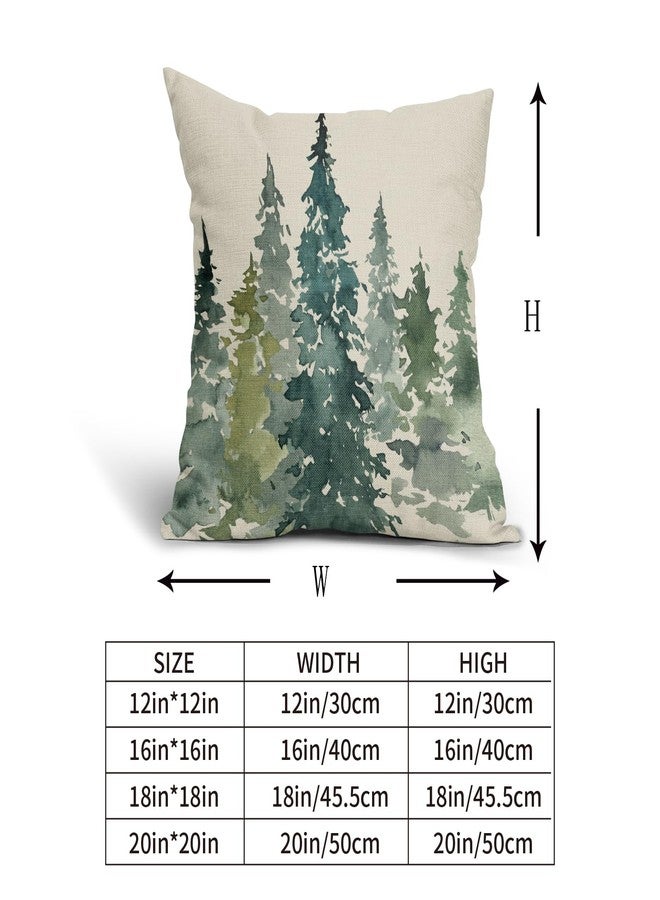 Aytipun Watercolor Tree Pillow Covers 18x18 Set of 2 Green Teal Forest Rustic Nature Themed Decorative Throw Pillows Winter Christmas Outdoor Farmhouse Linen Cushion Case Decor for Sofa Couch Bed - Image 5