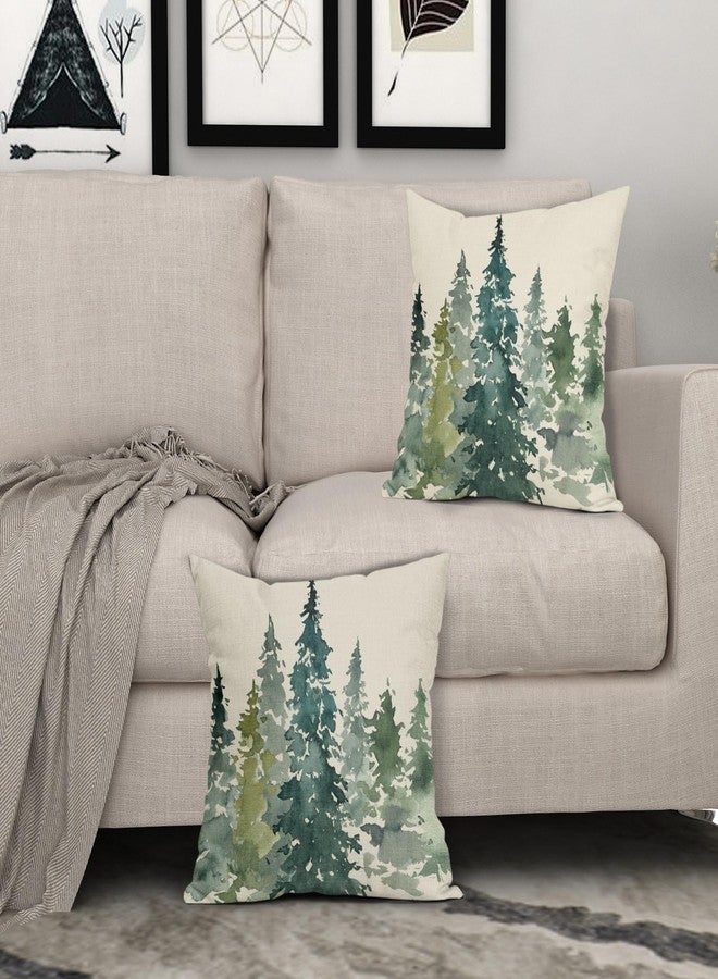 Aytipun Watercolor Tree Pillow Covers 18x18 Set of 2 Green Teal Forest Rustic Nature Themed Decorative Throw Pillows Winter Christmas Outdoor Farmhouse Linen Cushion Case Decor for Sofa Couch Bed - Image 3
