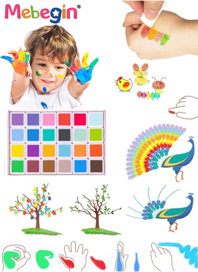 MEBEGIN Washable Finger Paint Set with 24 Different Vibrant Colors and 32 Printed Outlines Sheets, DIY Crafts, Non-toxic Painting Supplies, Non-Toxic Art Painting Supplies DIY Crafts, Designed for Color Perception, Creativity and Imagination, Ideal Gift for Kids Aged 3+  - Image 1