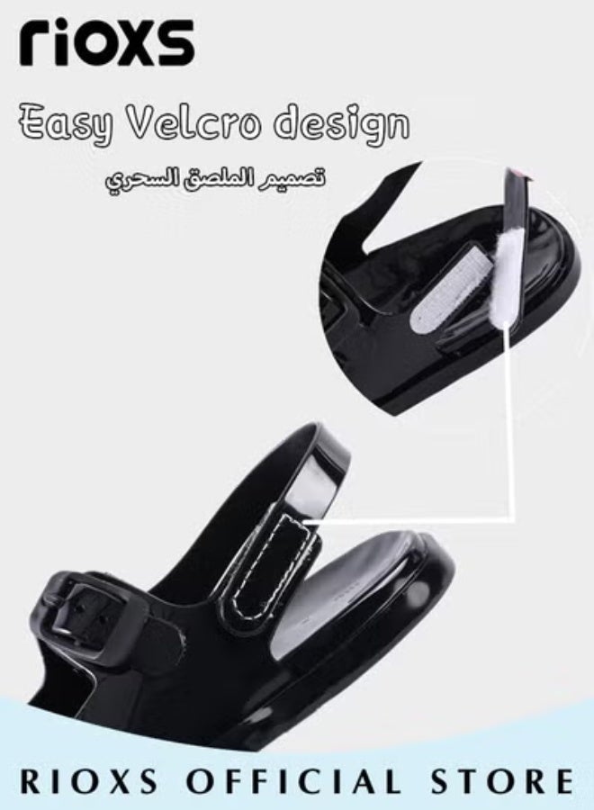 RIOXS Kids Flat Sandals, Double Buckle Sandals for Boys Girls, Non-Slip Water Sandals, Summer Open Toe Sandals, Lightweight Walking Sandals, Comfy Soft Sole Sandals,  Boys' Girls' Outdoor Beach Sandals, Adjustable Back Strap Sandal, Black Kids Unisex Footwear - Image 3