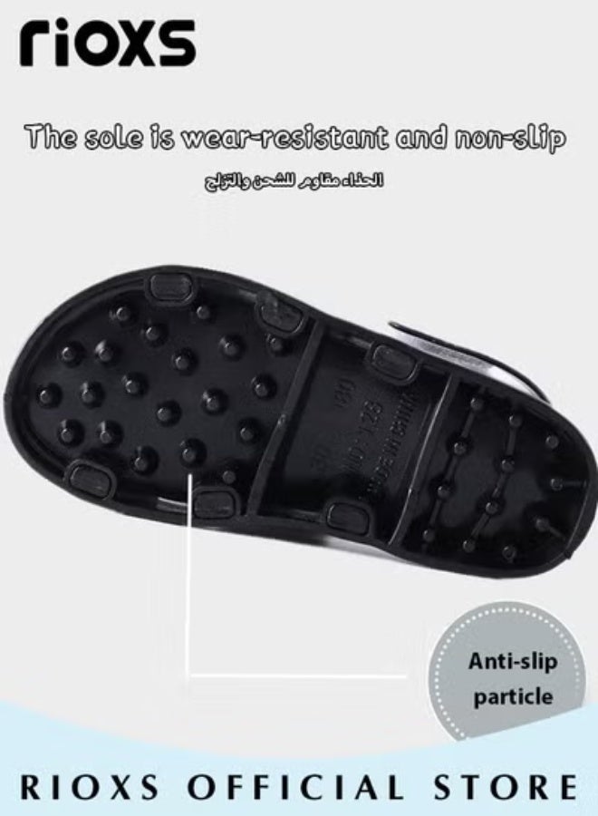 RIOXS Kids Flat Sandals, Double Buckle Sandals for Boys Girls, Non-Slip Water Sandals, Summer Open Toe Sandals, Lightweight Walking Sandals, Comfy Soft Sole Sandals,  Boys' Girls' Outdoor Beach Sandals, Adjustable Back Strap Sandal, Black Kids Unisex Footwear - Image 5
