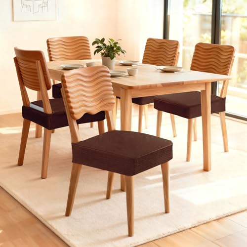 Songrey Waterproof Seat Covers for Dining Chairs Set of 4 No Rear Chair Covers Stretch Removable Washable Chair Slipcover Protector Chocolate - Image 3