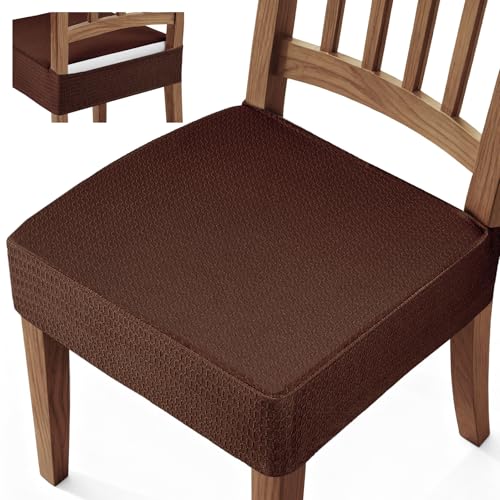 Songrey Waterproof Seat Covers for Dining Chairs Set of 4 No Rear Chair Covers Stretch Removable Washable Chair Slipcover Protector Chocolate - Image 1
