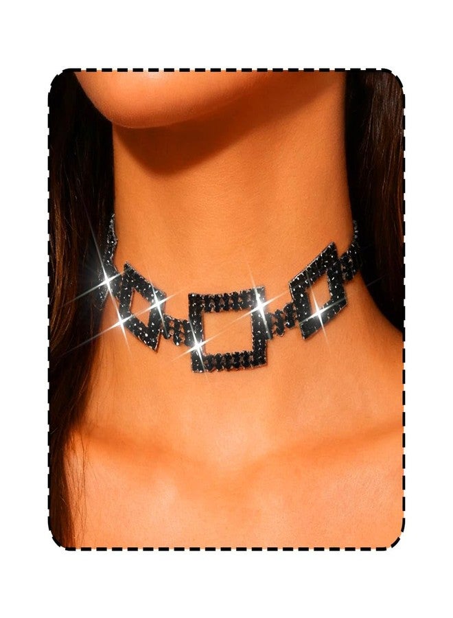 CLOACE Rhinestone Choker Necklace Diamond Row Necklaces Sparkly Prom Chain Jewerly for Women (Black) - Image 1