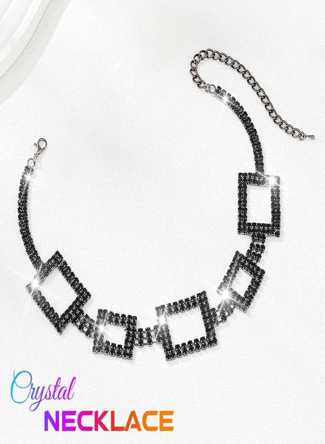CLOACE Rhinestone Choker Necklace Diamond Row Necklaces Sparkly Prom Chain Jewerly for Women (Black) - Image 2