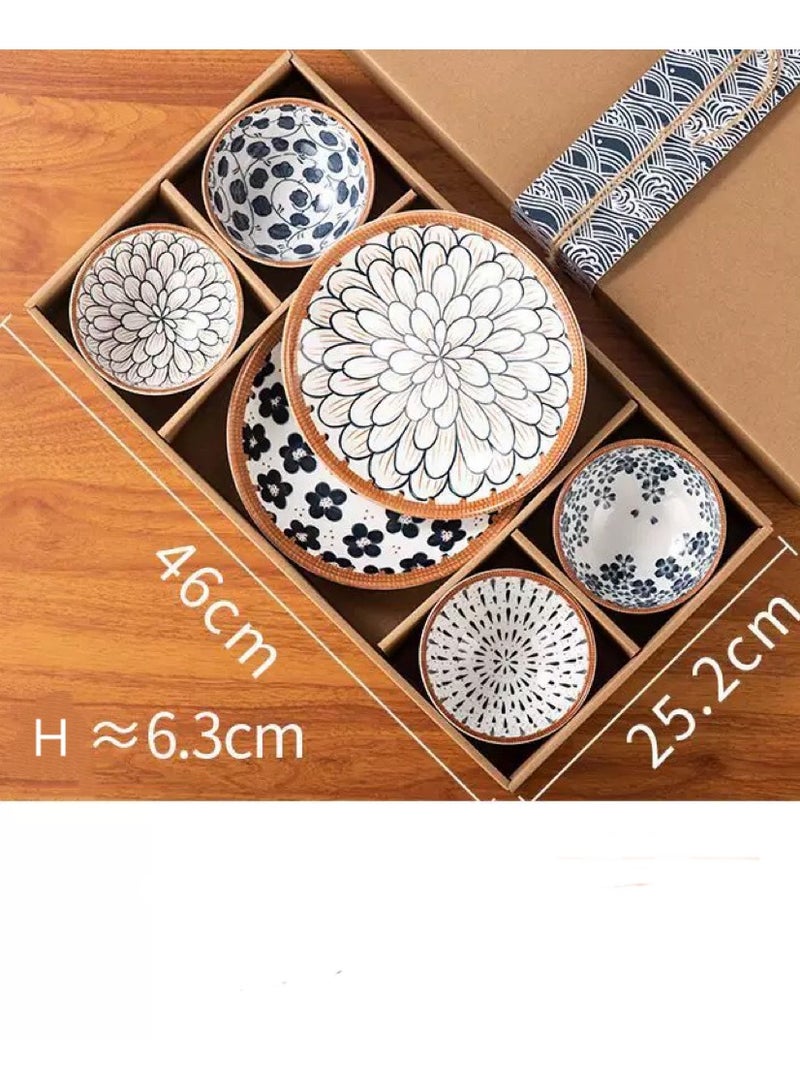 ROOMTONE Bowl and Plate Set, 4 Pieces Bowl with 2 Plates, Oriental Desgin Bowl Set, Ideal Gift - Image 1