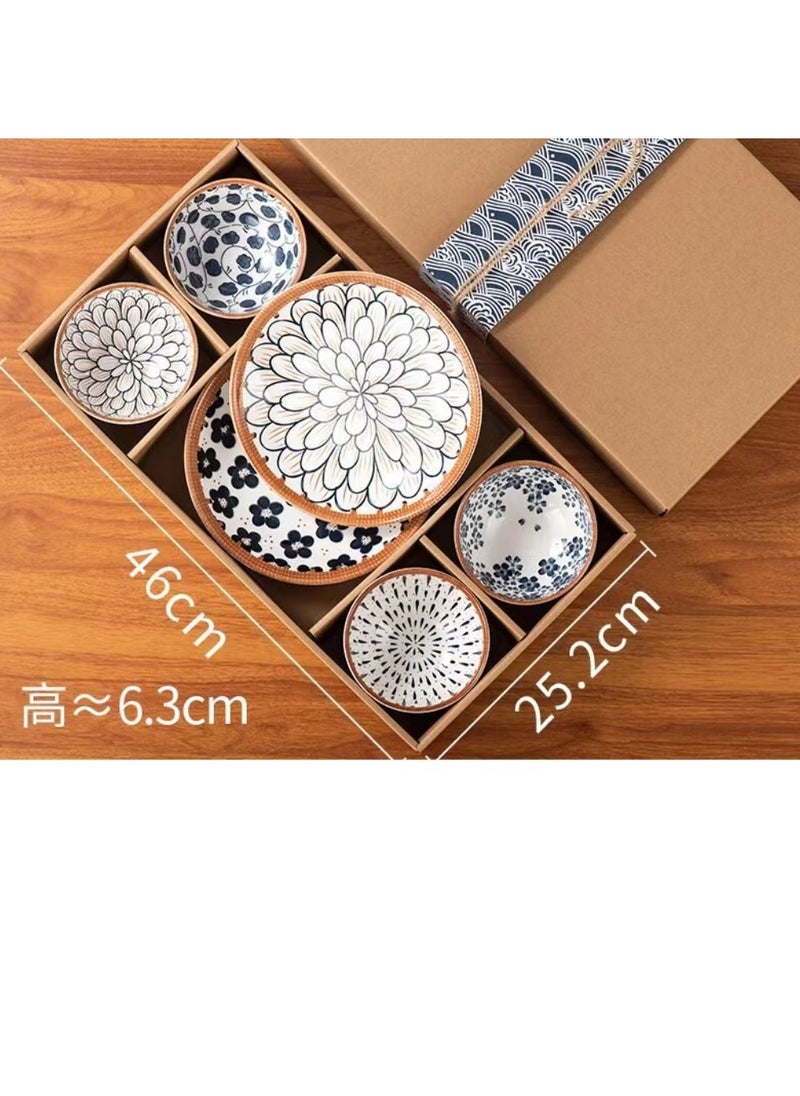 ROOMTONE - Bowl and Plate Set, 4 Pieces Bowl with 2 Plates, Oriental Desgin Bowl Set, Ideal Gift - Image 1