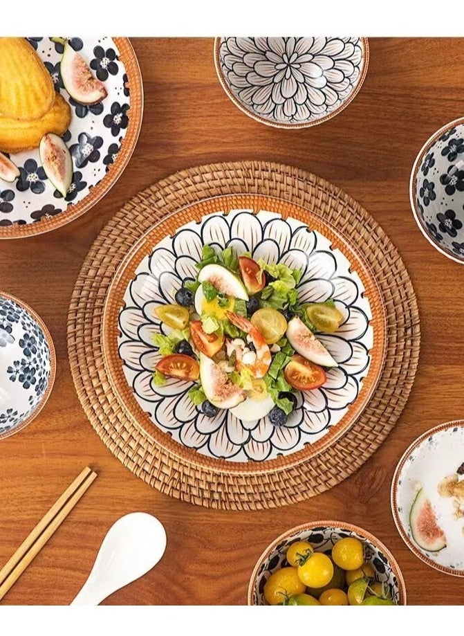 ROOMTONE - Bowl and Plate Set, 4 Pieces Bowl with 2 Plates, Oriental Desgin Bowl Set, Ideal Gift - Image 1