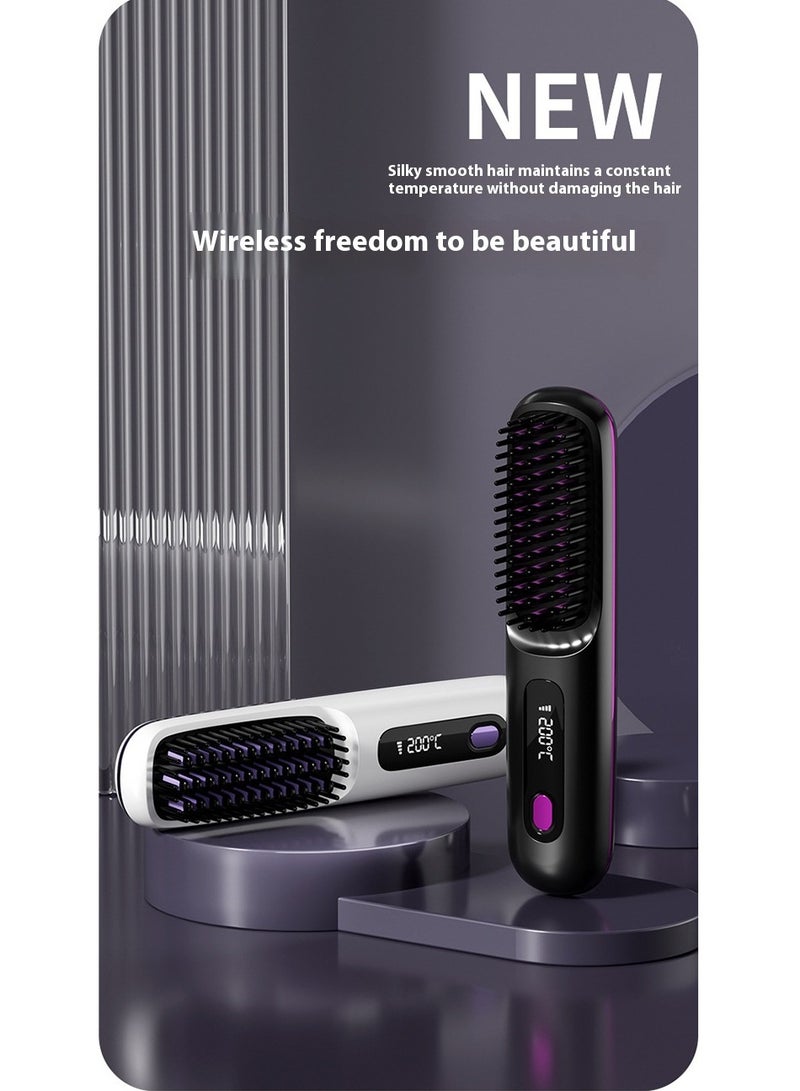 مشط شعر لاسلكي جديد بشاشة LCD، مكواة فرد شعر كهربائية قابلة لإعادة الشحن، مكواة فرد شعر محمولة باللون الأسود - Image 2