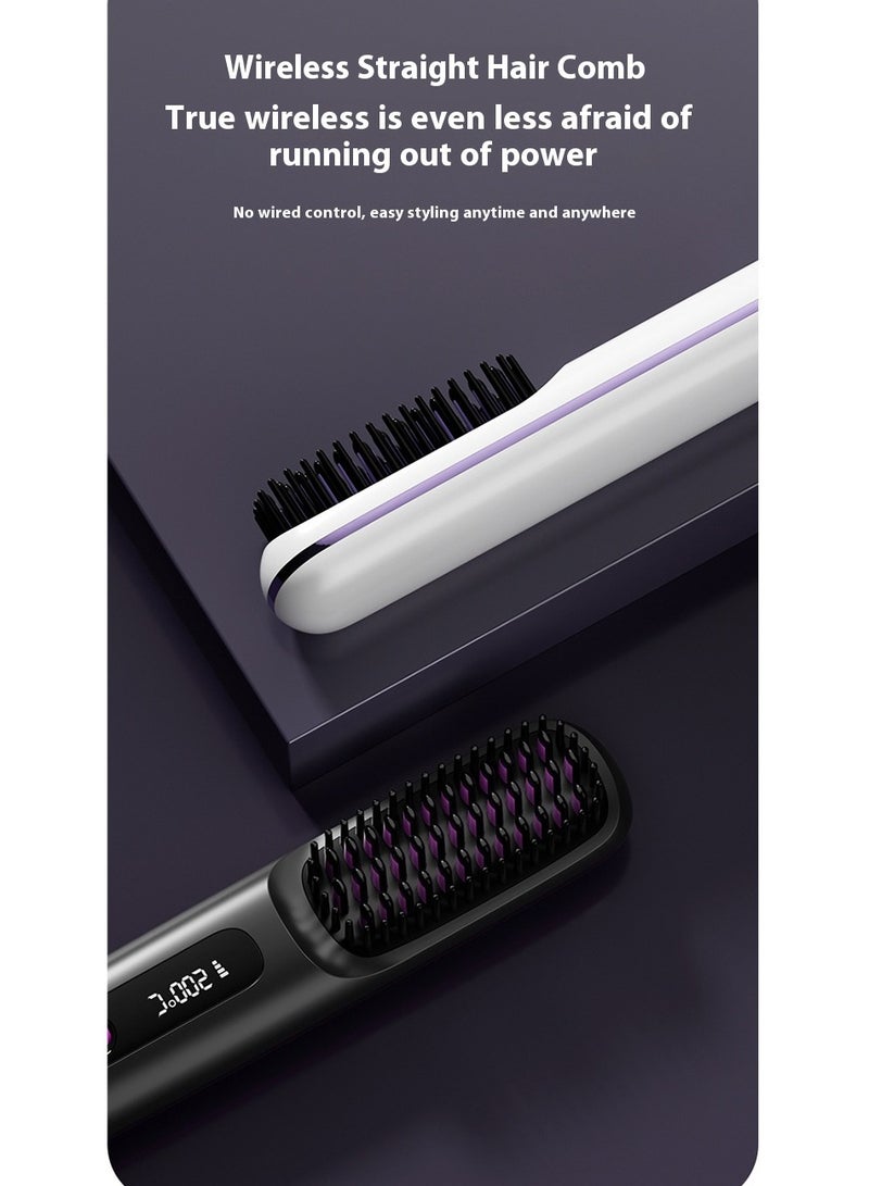 مشط شعر لاسلكي جديد بشاشة LCD، مكواة فرد شعر كهربائية قابلة لإعادة الشحن، مكواة فرد شعر محمولة باللون الأسود - Image 3