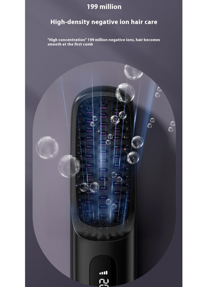 مشط شعر لاسلكي جديد بشاشة LCD، مكواة فرد شعر كهربائية قابلة لإعادة الشحن، مكواة فرد شعر محمولة باللون الأسود - Image 4