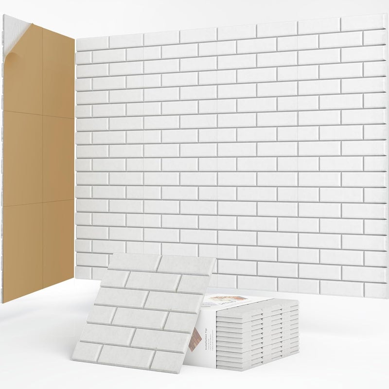 Jber 12 Pack Acoustic Panels Self-Adhesive, Brick Sound Proofing Panels, High Density Acoustic Wall Panels for Recording Studios, Game Room, Home, Office, 30x30x1cm (WHITE, 30x30x1cm) - Image 1