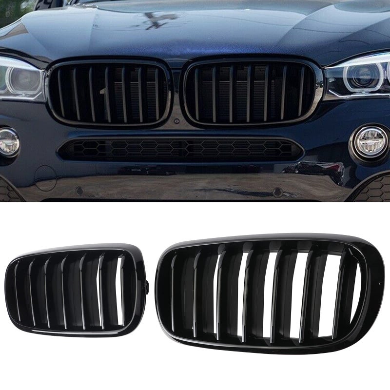 BILLDIO F15 GrillFront Bumper Kidney Grille Compatible with 20142018 X5 F15 X6 F16 X5M F85 X6M F86 Glossy Black Single slats