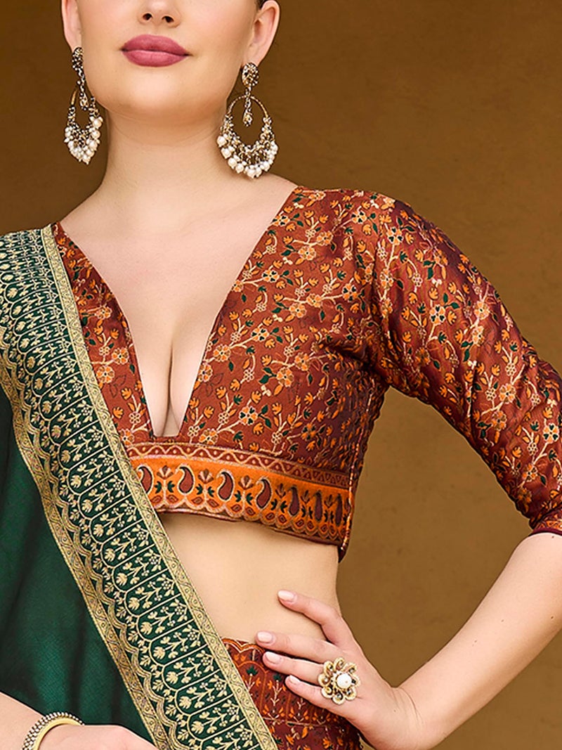 PURVAJA Women's Kanjiwaram Semi-Stitched Lehenga choli (Nadira-Rust_Free Size) - Image 5
