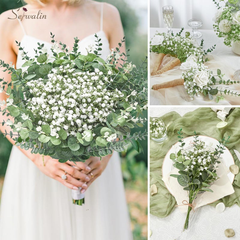 Serwalin 200 Pcs Mixed Artificial Eucalyptus Stemsï¼ŒBabys Breath Artificial Flowers Bulk with Artificial Fake Greenery Stems for Wedding DIY Bouquets Floral Arrangement Home Decor - Image 5