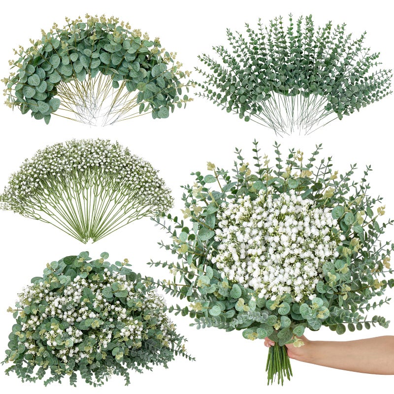 Serwalin 200 Pcs Mixed Artificial Eucalyptus Stemsï¼ŒBabys Breath Artificial Flowers Bulk with Artificial Fake Greenery Stems for Wedding DIY Bouquets Floral Arrangement Home Decor - Image 1