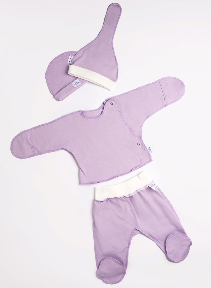 Generic Newborn Baby Girl Gift Set – 5-Piece Lavender Hospital Outfit (Wrap Shirt, Pants, 2 Hats, Pacifier Holder), Premium Turkish Cotton, Hypoallergenic, Size 53cm  - Image 1