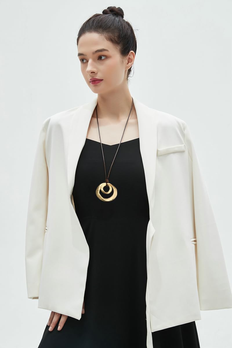 joymiao Large Pendant Necklace for Women Hippie Boho Long Black Cord Necklace with Gold Double Layer Circle Statement Pendant - Image 2