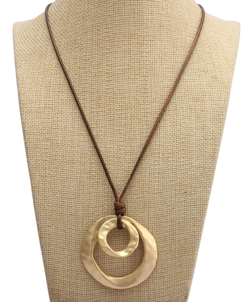joymiao Large Pendant Necklace for Women Hippie Boho Long Black Cord Necklace with Gold Double Layer Circle Statement Pendant - Image 4