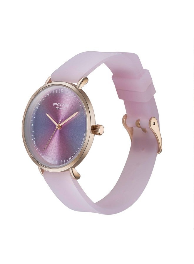Sonata Poze Quartz Pink Dial Pink Leather Strap for Women-SP80090WP01W - Image 3