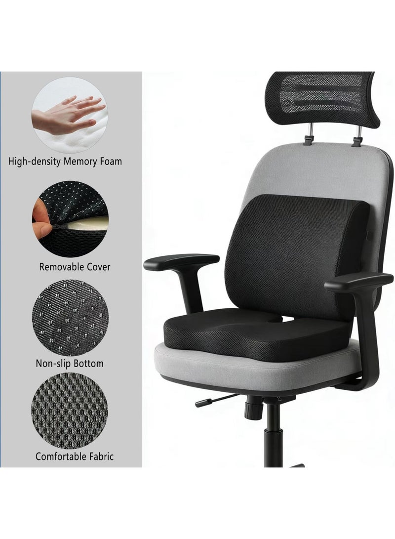 Memory Foam Seat Cushion and Lumbar Support Pillow Set for Office Chair Car and Wheelchair, Ergonomic Coccyx and Lower Back Support for Comfortable Sitting - Image 3