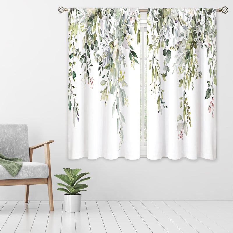 oolygoo Sage Green Eucalyptus Leaves Window Curtains Flower Watercolor Floral BotanicalPlant Wildflower Farmhouse Curtain Drapes Herb Curtains for Bedroom Living Room Treatment 2 Panels 29Wx63H Inch - Image 2