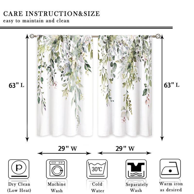 oolygoo Sage Green Eucalyptus Leaves Window Curtains Flower Watercolor Floral BotanicalPlant Wildflower Farmhouse Curtain Drapes Herb Curtains for Bedroom Living Room Treatment 2 Panels 29Wx63H Inch - Image 3