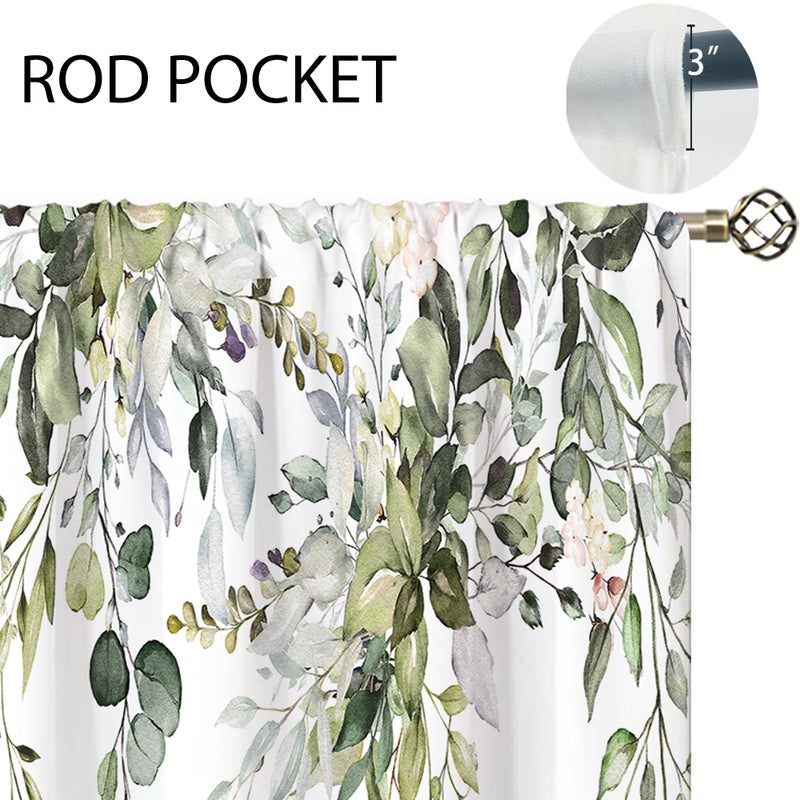 oolygoo Sage Green Eucalyptus Leaves Window Curtains Flower Watercolor Floral BotanicalPlant Wildflower Farmhouse Curtain Drapes Herb Curtains for Bedroom Living Room Treatment 2 Panels 29Wx63H Inch - Image 4