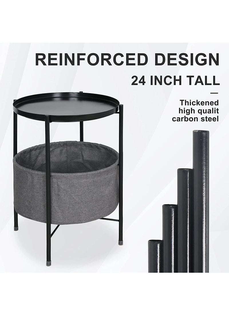 AnneFish - Living Room Double Layer Small Home Coffee Table Side Table With Cloth Bag Can Be Used As Tray - Image 1