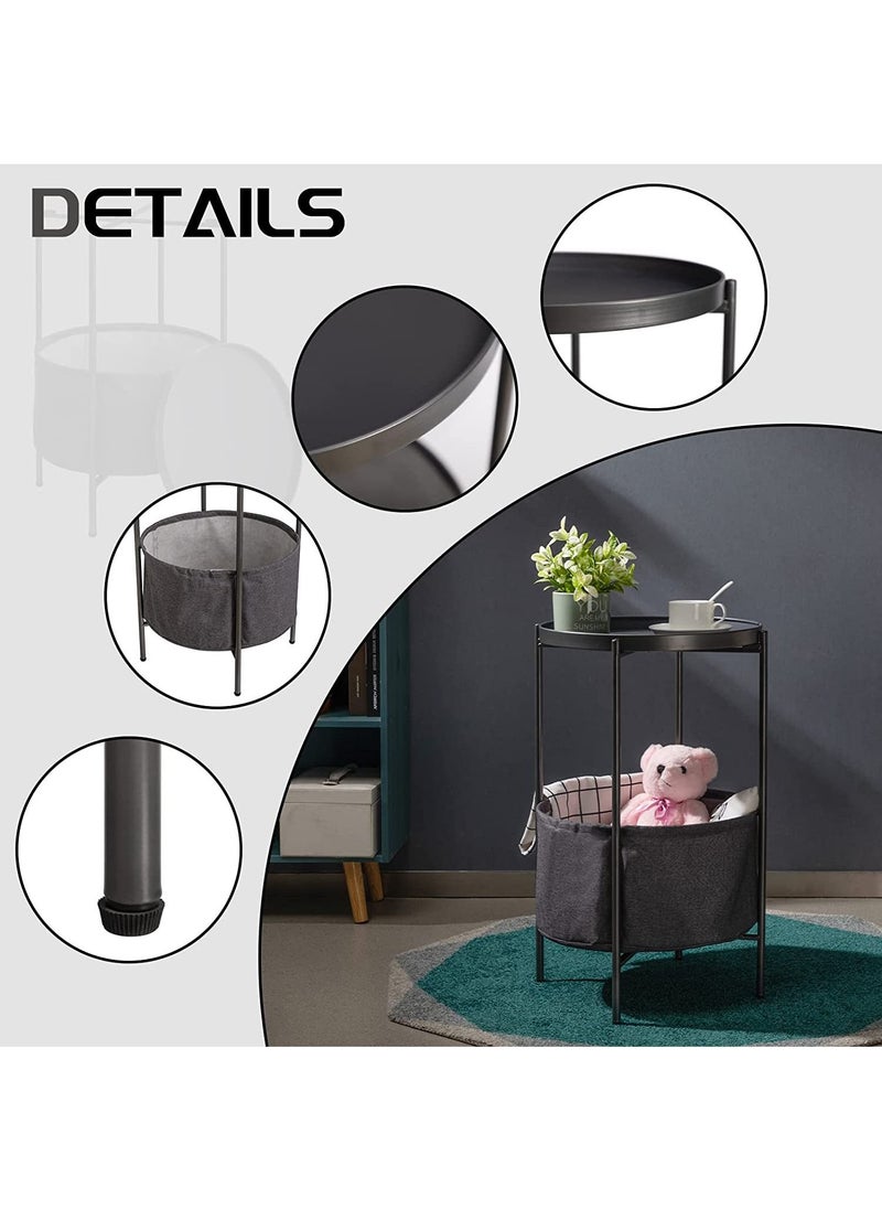 AnneFish - Living Room Double Layer Small Home Coffee Table Side Table With Cloth Bag Can Be Used As Tray - Image 1