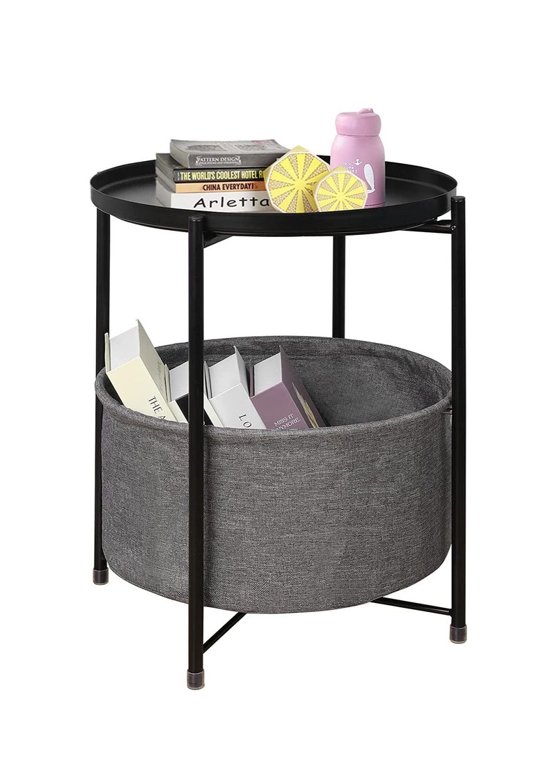 AnneFish - Living Room Double Layer Small Home Coffee Table Side Table With Cloth Bag Can Be Used As Tray - Image 1
