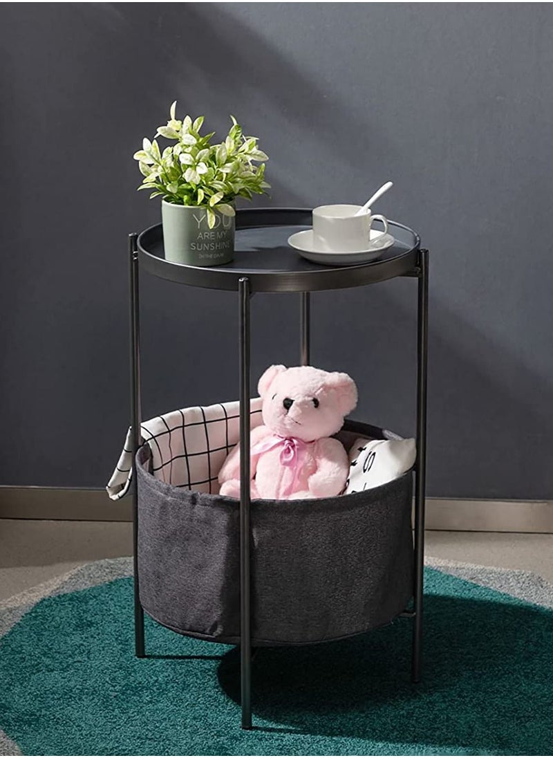 AnneFish - Living Room Double Layer Small Home Coffee Table Side Table With Cloth Bag Can Be Used As Tray - Image 1