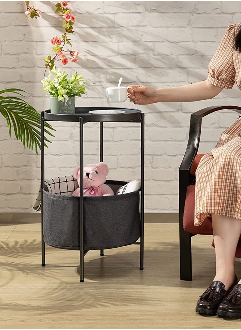 AnneFish - Living Room Double Layer Small Home Coffee Table Side Table With Cloth Bag Can Be Used As Tray - Image 1