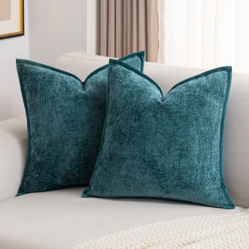 FUTEI Teal Chenille Throw Pillow Covers 18x18 Inch Set of 2Soft Cozy Bound Edge Design Cushion CaseHome Decor for Couch Bed Living Room - Image 2