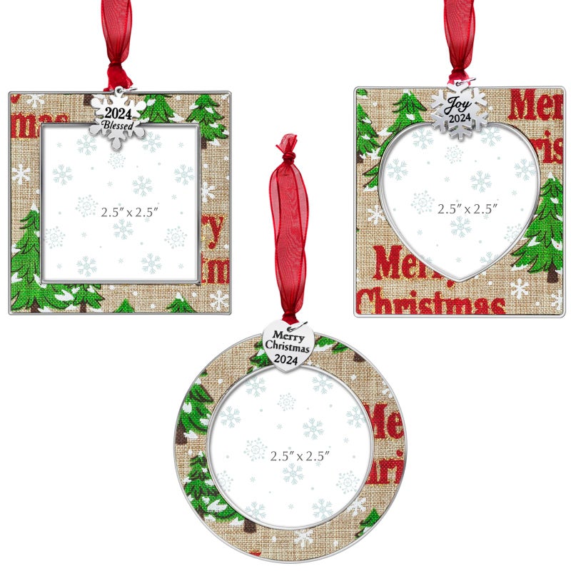 GUOER GUOER 3PCS Christmas Tree Ornaments Set Picture Frame Ornament Holiday Keepsake Gift Home Decor Christmas Decorations Xmas Gifts Pendant with 2.5  Photo Frame Insert (Christmas Tree 2024)  - Image 1