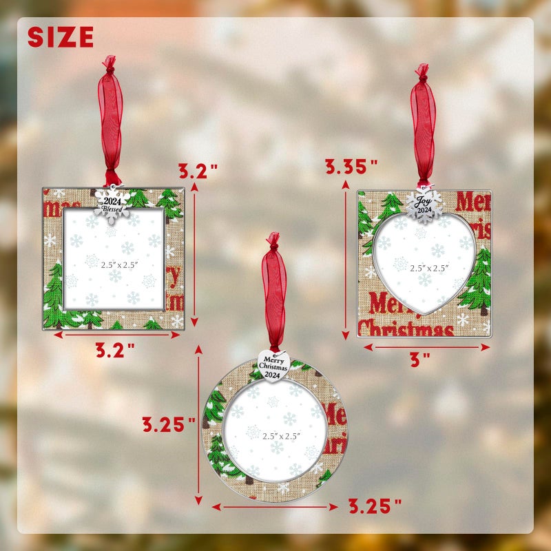 GUOER GUOER 3PCS Christmas Tree Ornaments Set Picture Frame Ornament Holiday Keepsake Gift Home Decor Christmas Decorations Xmas Gifts Pendant with 2.5  Photo Frame Insert (Christmas Tree 2024)  - Image 3
