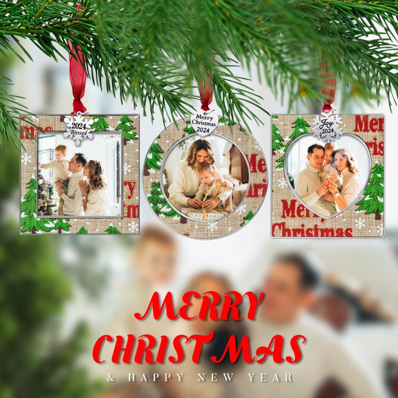 GUOER GUOER 3PCS Christmas Tree Ornaments Set Picture Frame Ornament Holiday Keepsake Gift Home Decor Christmas Decorations Xmas Gifts Pendant with 2.5  Photo Frame Insert (Christmas Tree 2024)  - Image 2