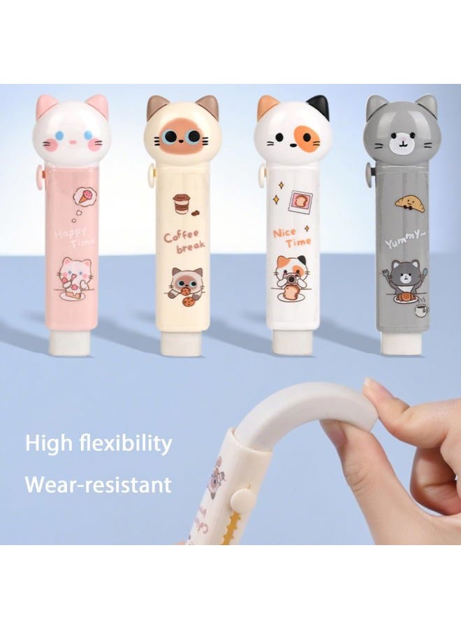 PANDENNER Retractable Pencil Eraser, Cute Erasers,Cat Eraser,Suitable for School Home Office Supplies, 4Pcs (Eraser-cat) - Image 2