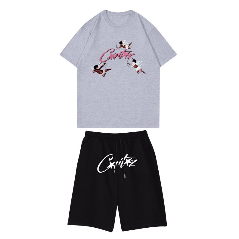 Corteiz Summer Trendy Brand New Dark Style Printed Casual Sports Short-Sleeved T-Shirt Suit For Men - Image 4