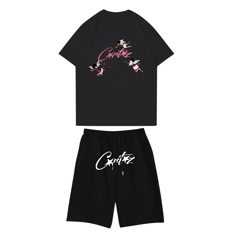 Corteiz Summer Trendy Brand New Dark Style Printed Casual Sports Short-Sleeved T-Shirt Suit For Men - Image 2