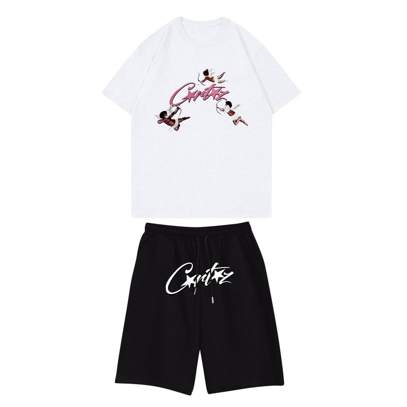 Corteiz Summer Trendy Brand New Dark Style Printed Casual Sports Short-Sleeved T-Shirt Suit For Men - Image 3
