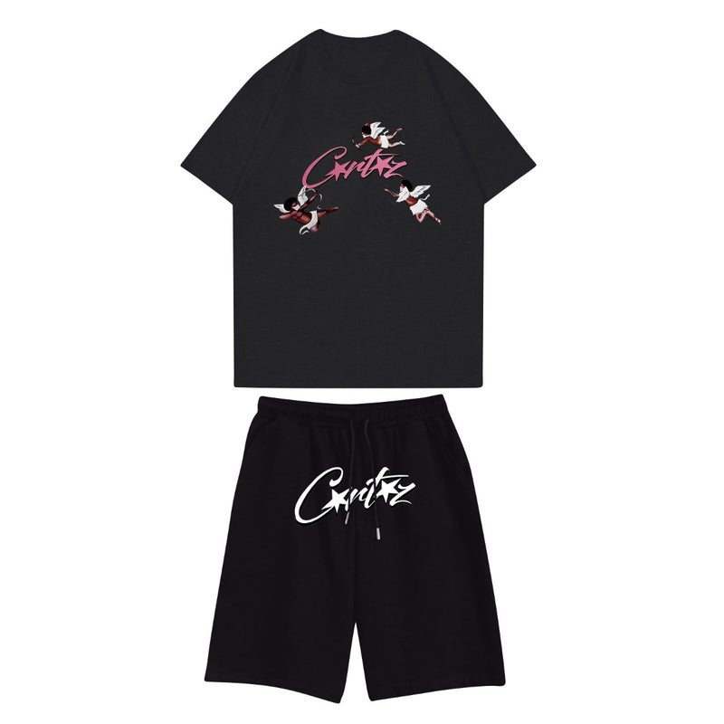 Corteiz Summer Trendy Brand New Dark Style Printed Casual Sports Short-Sleeved T-Shirt Suit For Men - Image 1