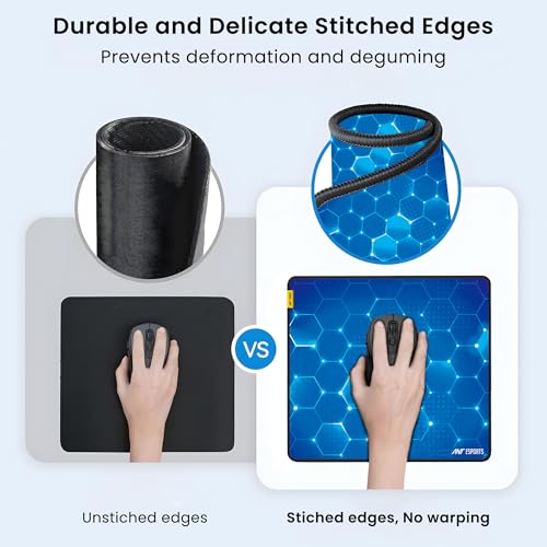Ant Esports Hexa Mouse Pad 260X210X3mm Anti-fray Stitching, Waterproof Surface & Non-Slip Rubber Base Stitched Edges Gaming Mouse Mat for Laptop, Compatible with Laser and Optical Mice – Blue Hexagon - Image 4