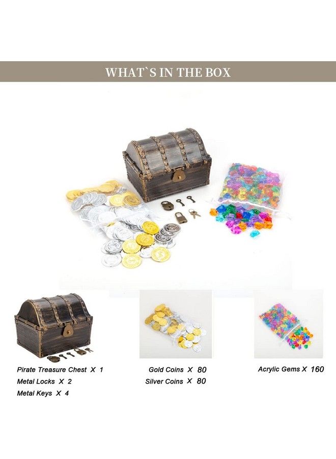 AiFanS Pirate Treasure Chest For Kidstreasure Box With 320 Treasure Gold Coins And Gems/Jewels Perfect For Pirate Themed Parties And Games - Image 3