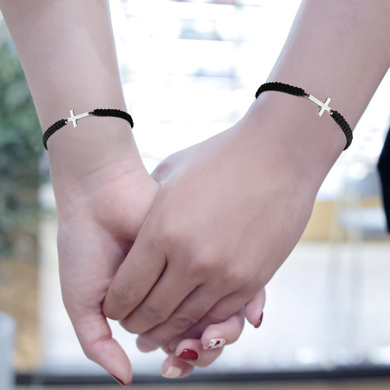 Jadive سوار جديف 12 قطعة للصليب للنساء والرجال يسوع مسيحي يدوي الصنع حبل نايلون قابل للتعديل مضفر سوار متطابق لعيد الميلاد والمعمودية والهدايا المحظوظة (أسود) - Image 5