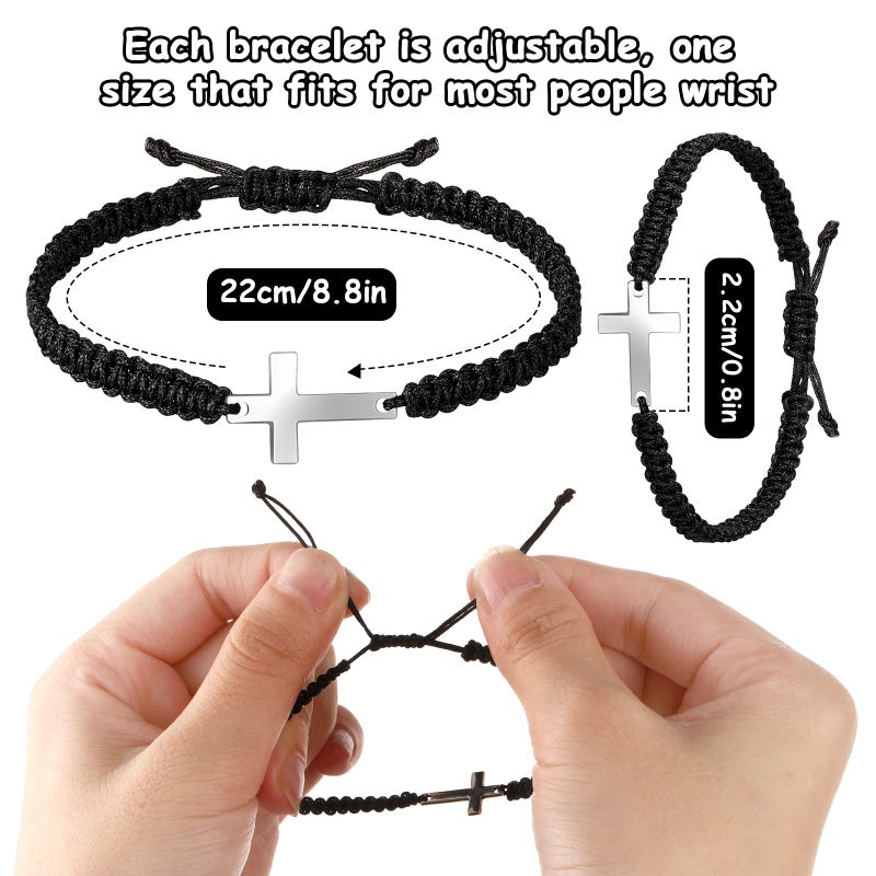 Jadive سوار جديف 12 قطعة للصليب للنساء والرجال يسوع مسيحي يدوي الصنع حبل نايلون قابل للتعديل مضفر سوار متطابق لعيد الميلاد والمعمودية والهدايا المحظوظة (أسود) - Image 2