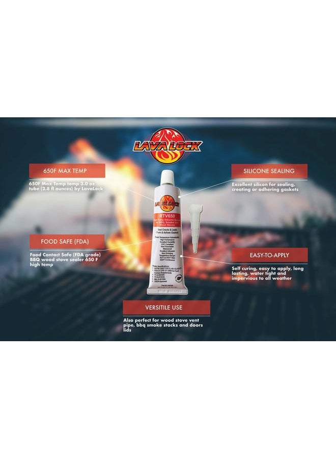 LavaLock Ã‚ RTV 650 F BBQ Grill Smoker Sealer Hi Temp Silicon Adhesive 3 oz (2.8 fl. Ounce) - Image 2