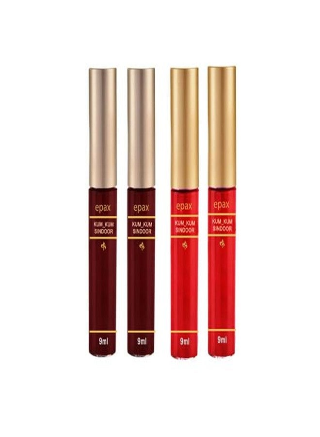 epax 100% Natural Herbal Makeup Liquid Sindoor with Sponge-Tip- Applicator- Long lasting Chemical free & Waterproof with Floral Pigment Sindoor Pack Of 2 red+2 mar Sindoor (Combo of Red+Maroon)� - Image 2