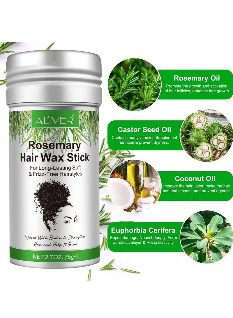 ALIVER 75g Rosemary Hair Wax Stick for Long Lasting Soft & Frizz Free Hairstyles Hair Finishing Wax Hair Styling Wax for Hair Growth Hair Finishing Edge Control Stick Hair Pomade Stick Wax - Image 3