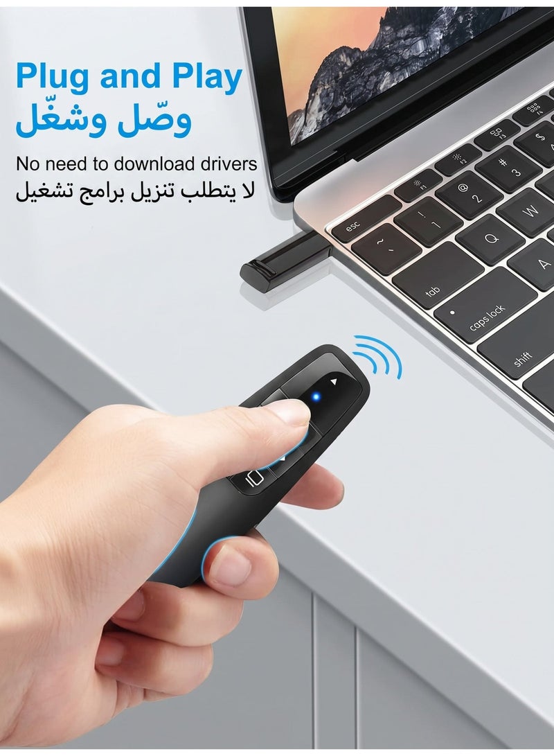 WIRELESS R400 Wireless Presenter 2.4GHz USB Presenter Red Laser Pointer PPT Clicker with USB & Type-C Receiver for Windows Mac OS, 1 Battery Included - Image 4